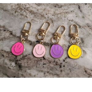 Happy Face Purse Charm/Zipper Pulls Lot of 4 Different Colors/Gold Hardware